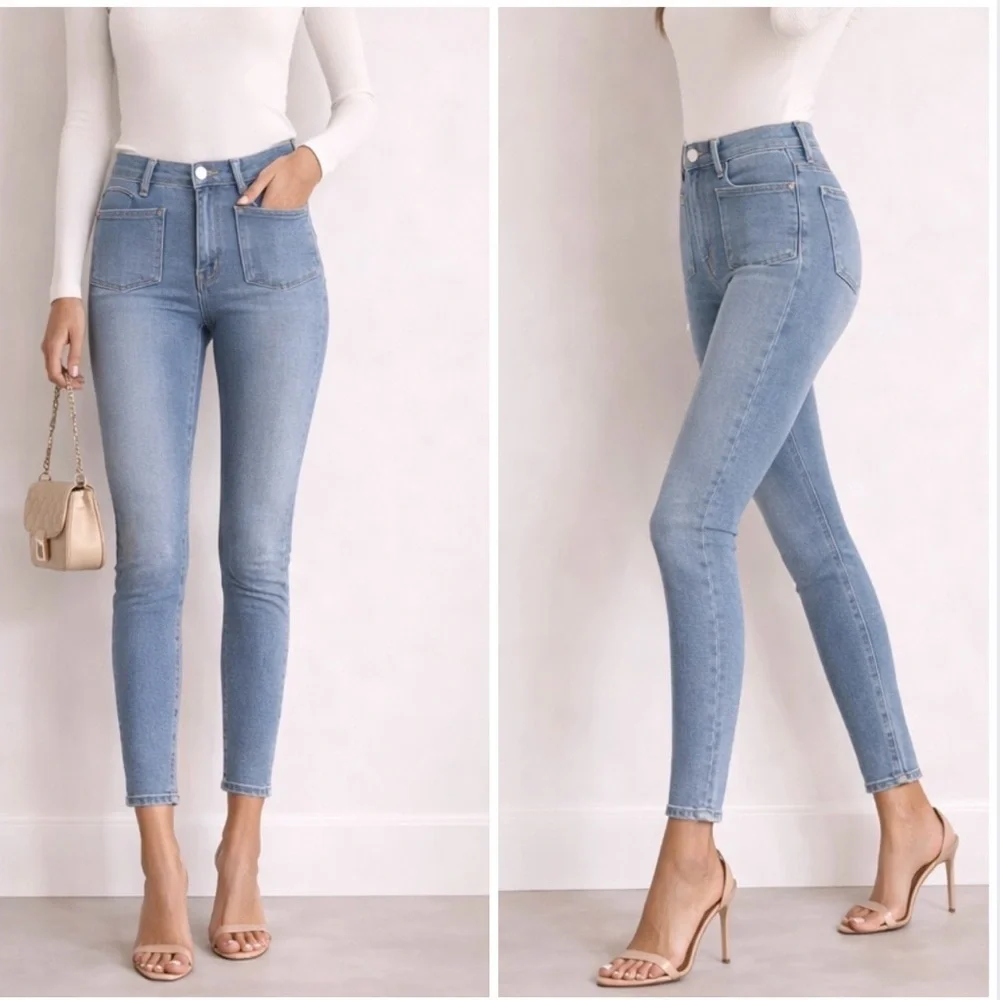 Reformation High Rise Skinny Crop Jeans Catalina Wash Patch Pocket Denim